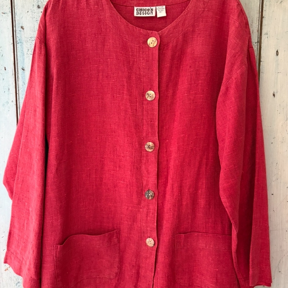Dark Cherry Red 100% Linen Jacket with 2 patch pockets on front - Picture 13 of 13